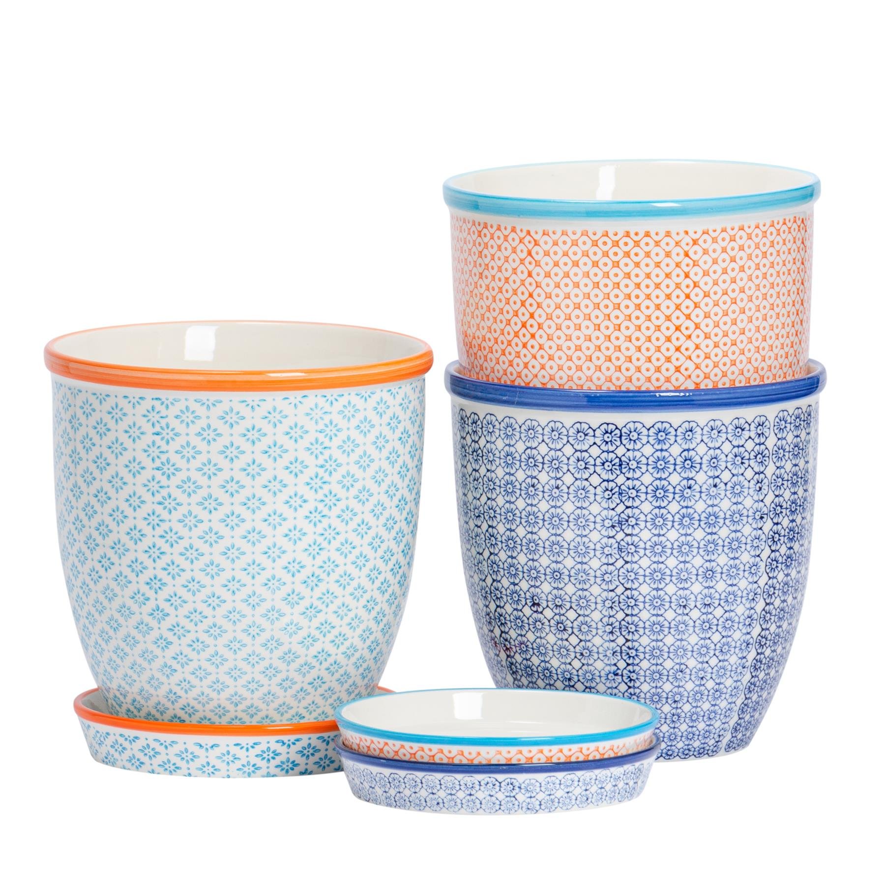 Nicola Spring Hand-Printed Plant Pots with Saucers - 3 Colours