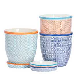 Nicola Spring Hand-Printed Plant Pots with Saucers - 3 Colours