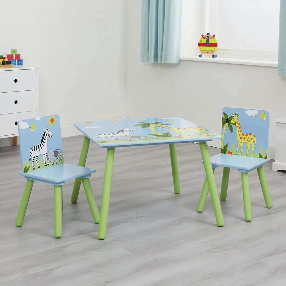 Liberty House Toys Kids Safari Table & 2Chairs -Blue & Green