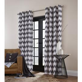 Catherine Lansfield ZigZag Lined Eyelet Curtains - Charcoal