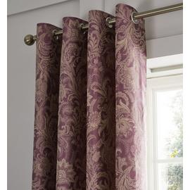 Catherine Lansfield Jacquard Lined Eyelet Curtains - Plum