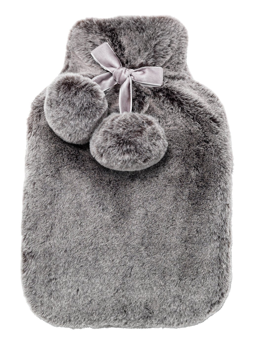 Opulence Grey Fur Hot Water Bottle with Pom Pom