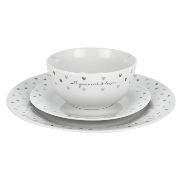 Buy Argos Home 12 Piece Grey Hearts Dinner Set Dinnerware and dinner sets Argos