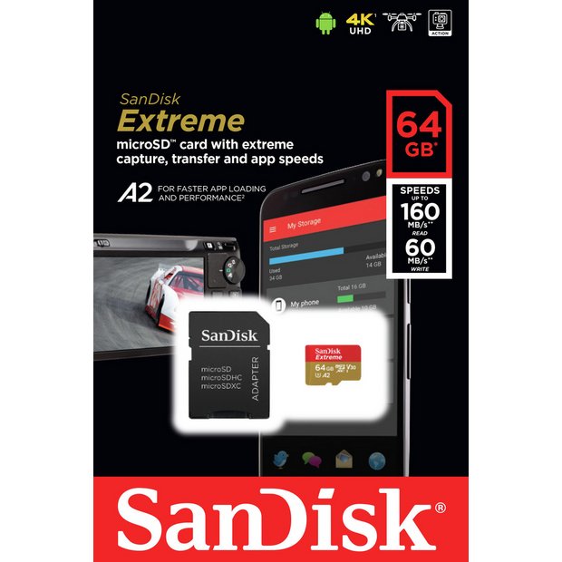 Buy Sandisk Extreme 160mbs Microsdxc Uhs I Memory Card 64gb Memory Cards Argos