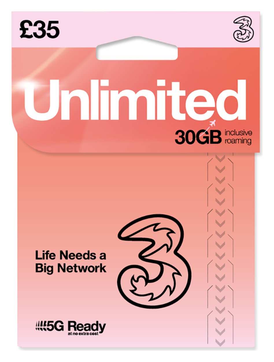 Three Unlimited New Pay As You Go SIM Card