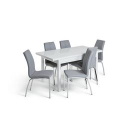 Habitat Lyssa XL Gloss Extending Table & 6 Grey Chairs