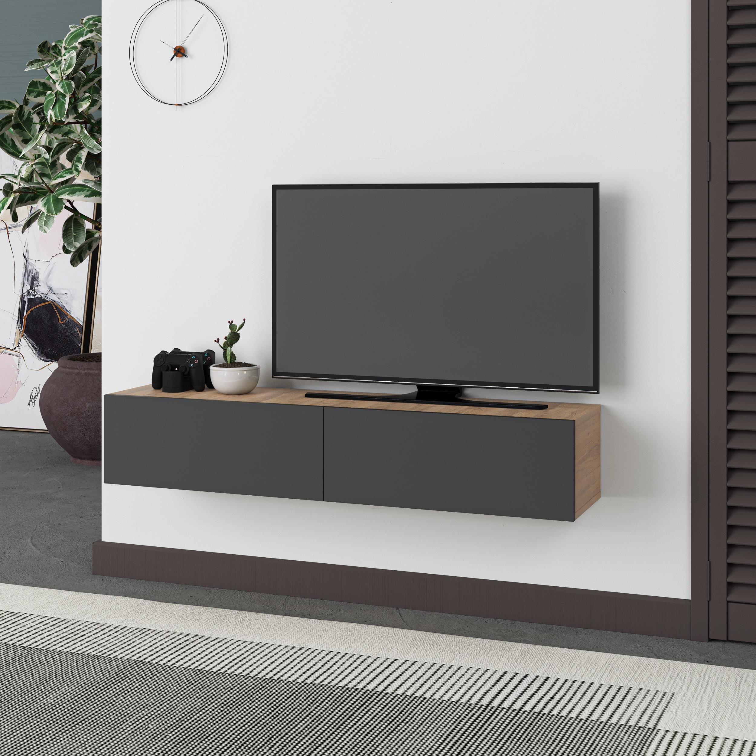 Decortie Francy Floating TV Unit Particleboard Matt Finish - Anthracite