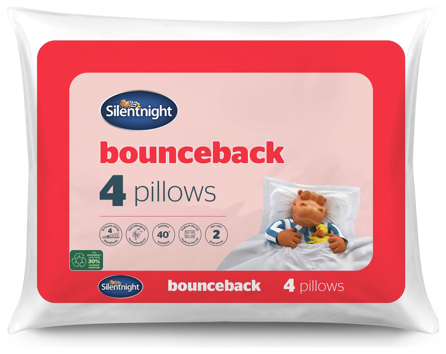 Adam 4-Pack Deluxe Super Bounce Back Pillows - Hotel Quality Standard Size (20x30) - Cream/White/Grey