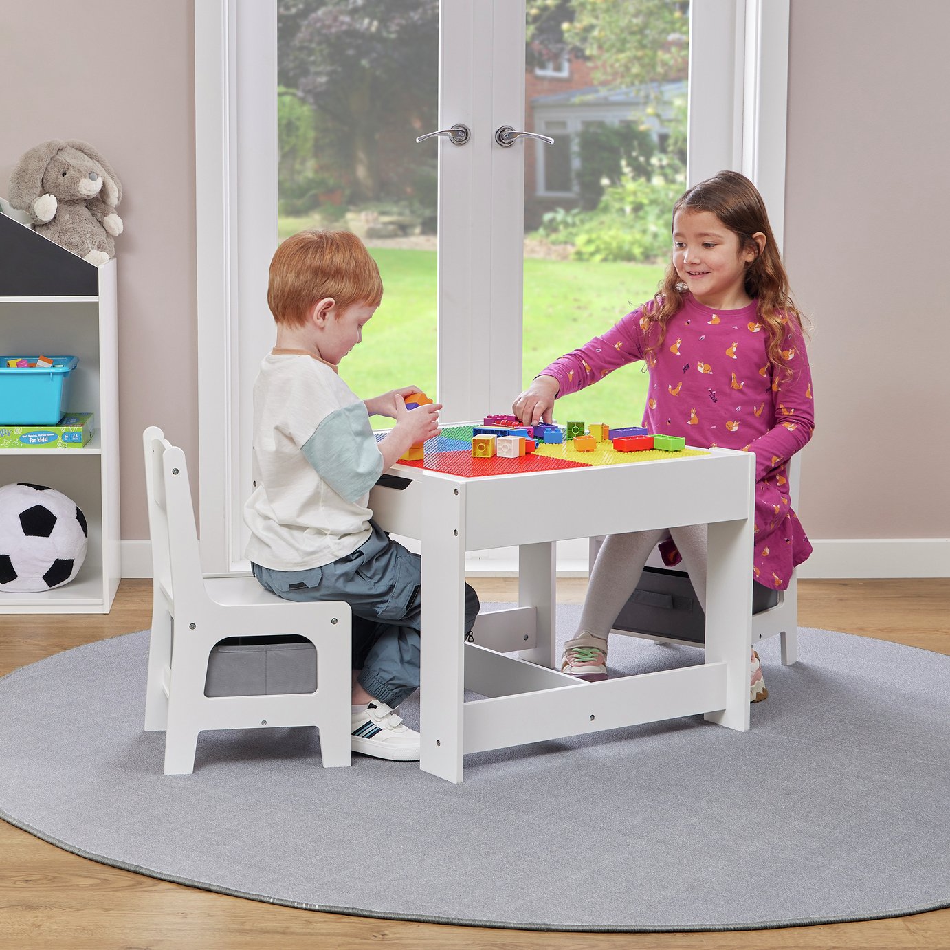 Liberty House Kids Activity Table & 2 Chairs - White & Grey