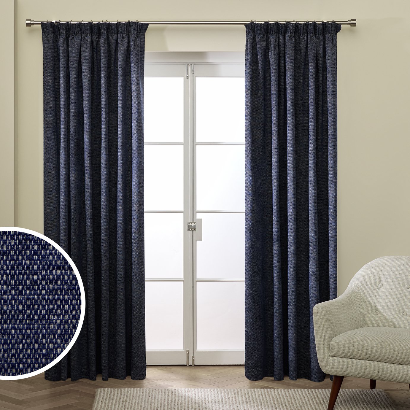 Habitat Basket Weave Pencil Pleat Curtains