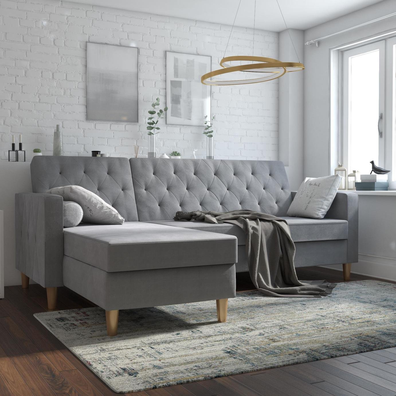 Dorel Liberty Velvet Futon Sofa Bed - Grey