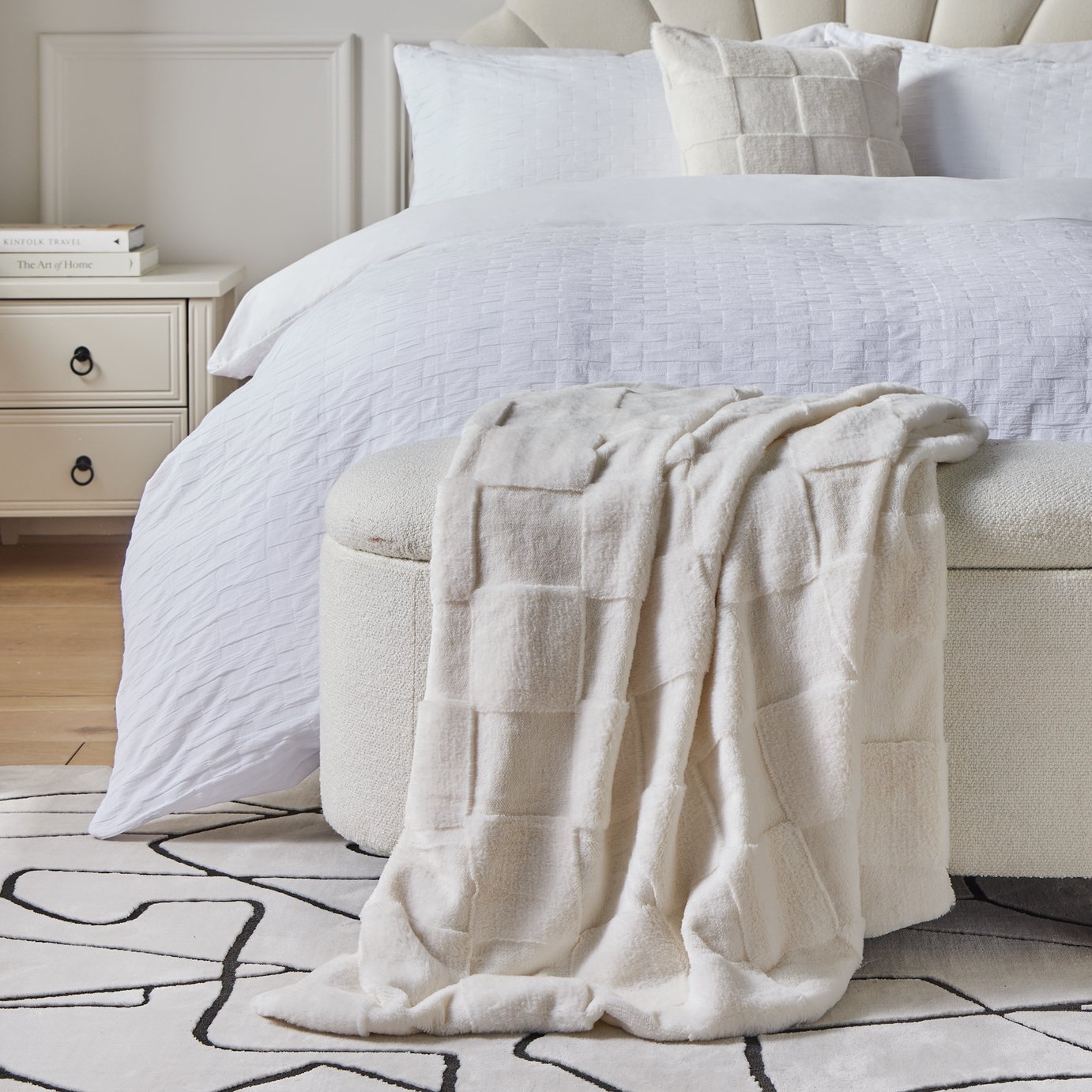 Argos Home Sculpted Checkerboard Throw - Ivory - 150x125cm