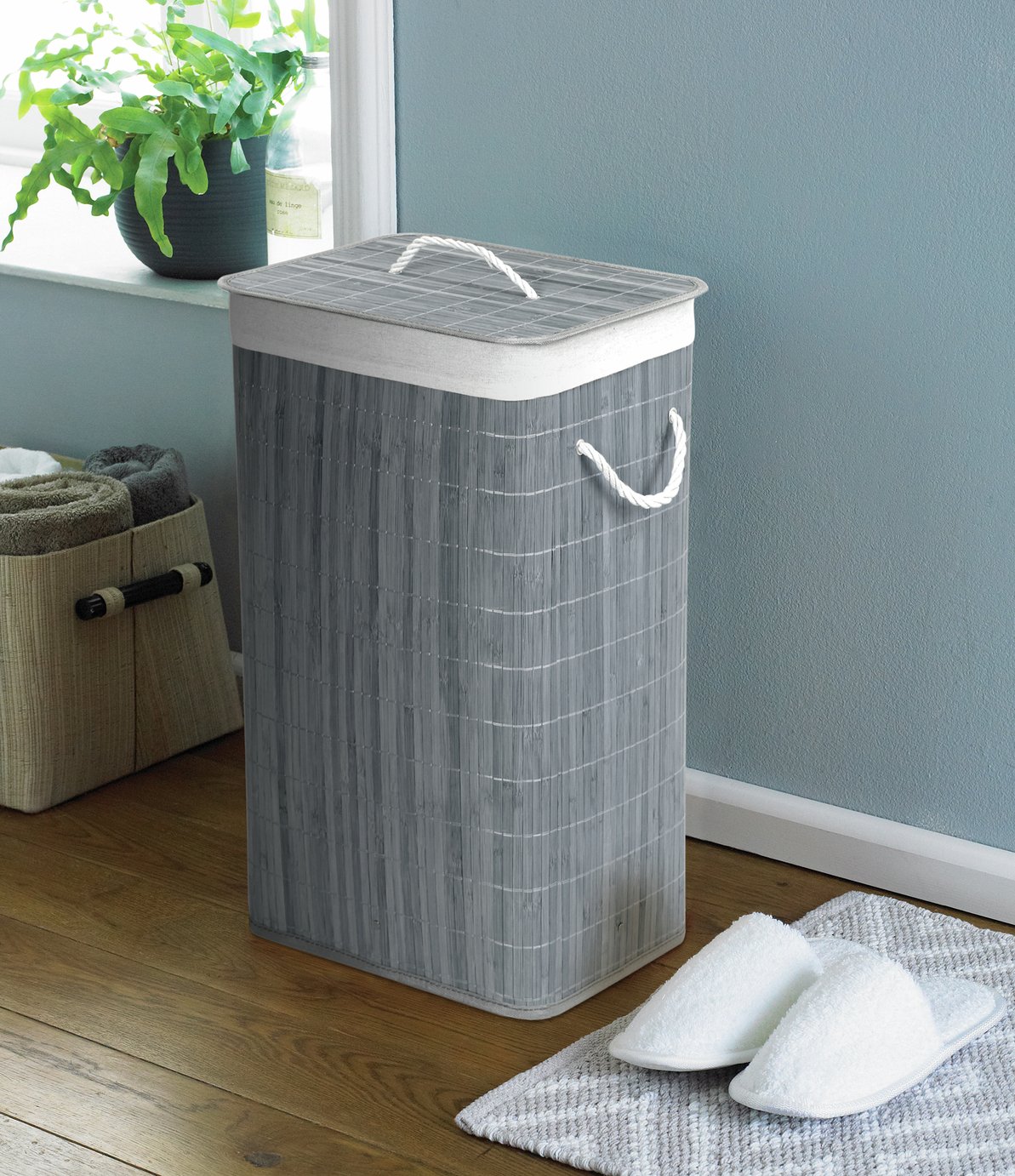 Country Club 65L Natural Bamboo Laundry Basket - Grey