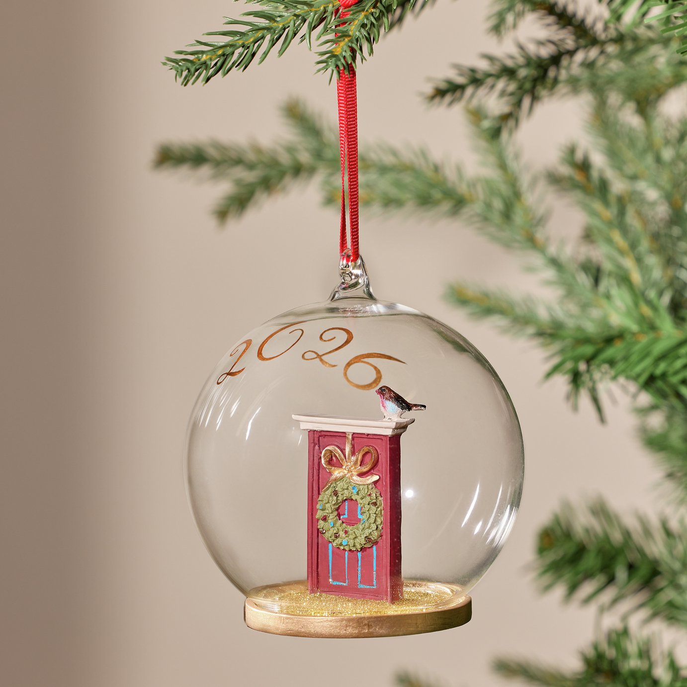 Argos Home Country Xmas 26 Letterbox in Glass Bauble Hanging Christmas Ornament