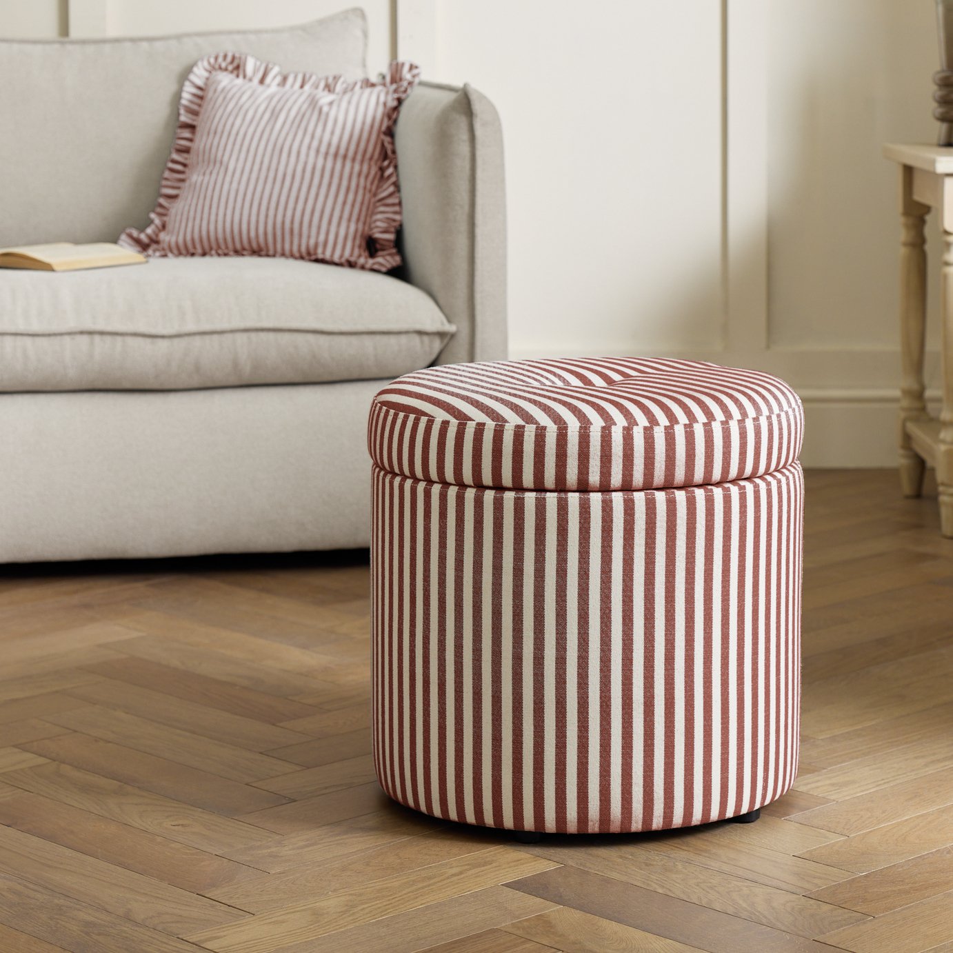 Habitat Leo Fabric Storage Ottoman - Plum Stripe