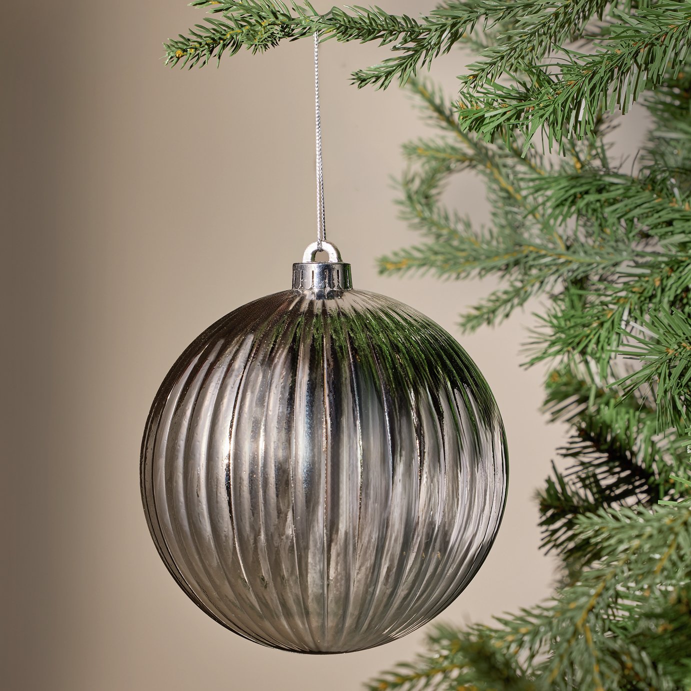 Argos Home Silver Textured Christmas Bauble