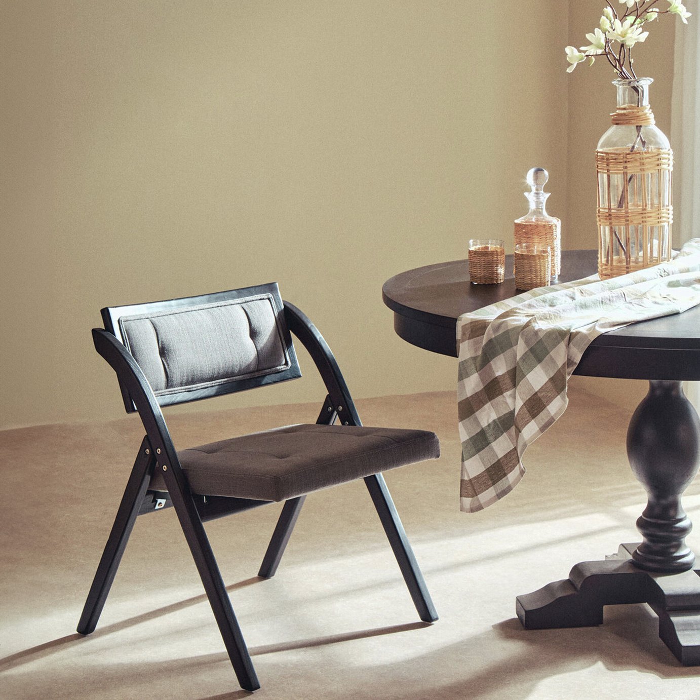 Interiors by Premier Cebu Fabric Folding Chair - Black and Grey