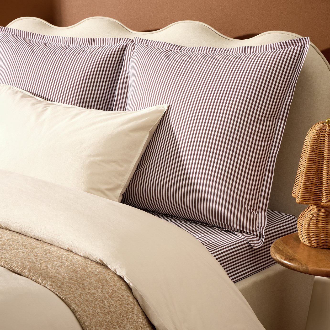 Habitat Oxford Stripe Cocoa Pillowcase Pair
