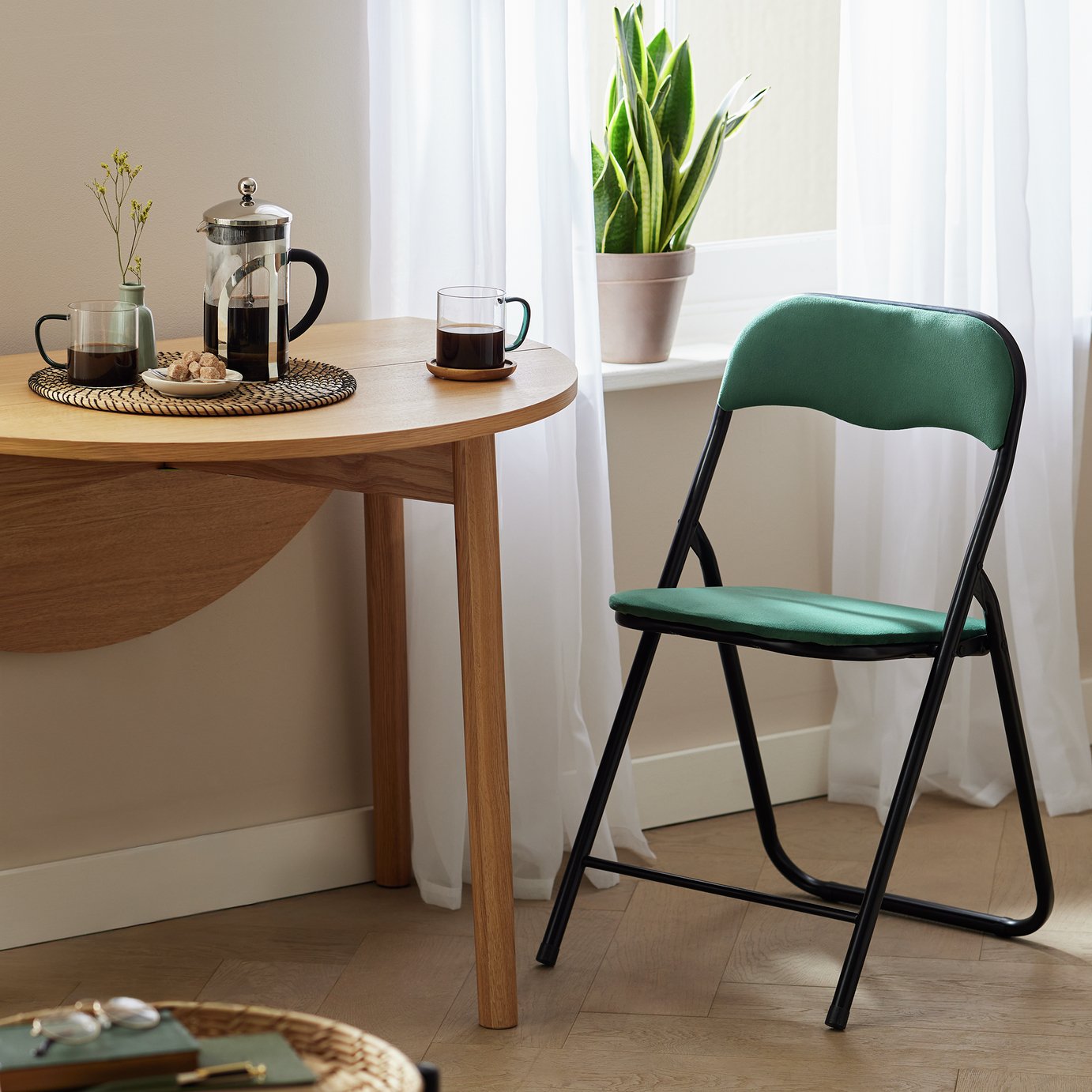 Argos Home Nyla Velvet Folding Dining Chair - Green