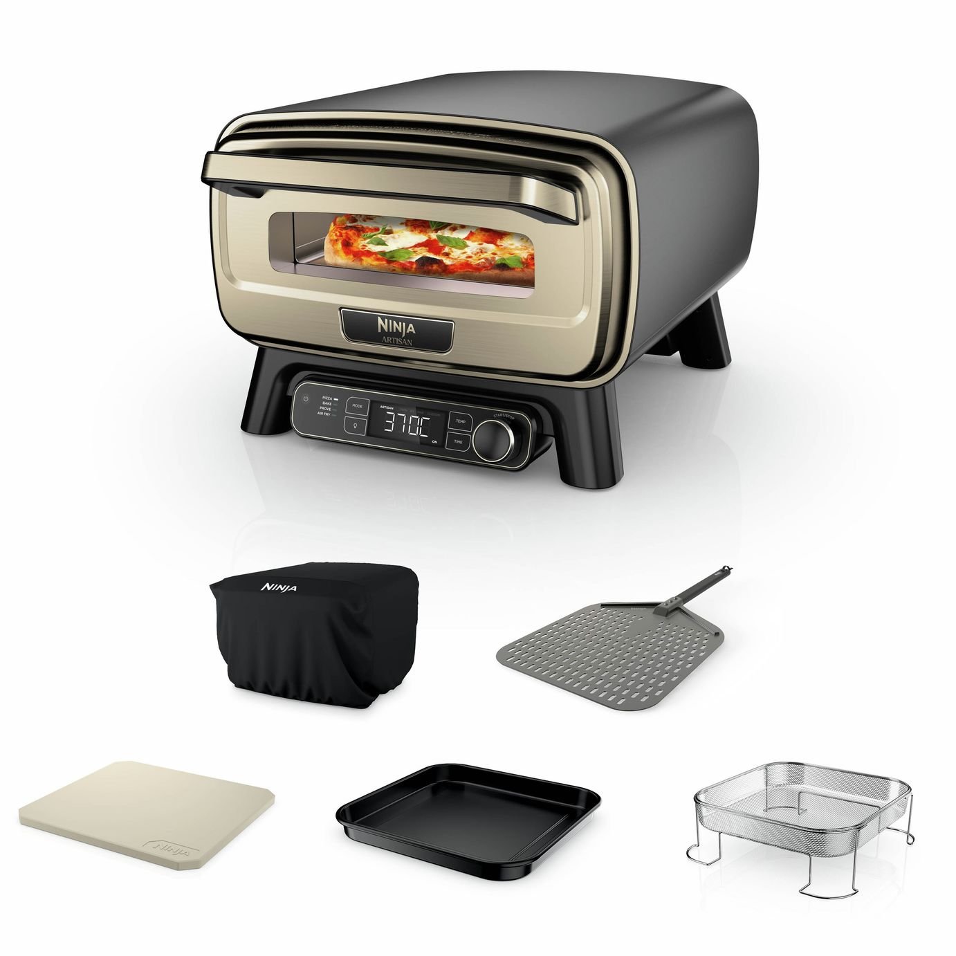 Ninja Artisan Electric Outdoor Pizza Oven & Air Fryer with Cover - Black & Gold