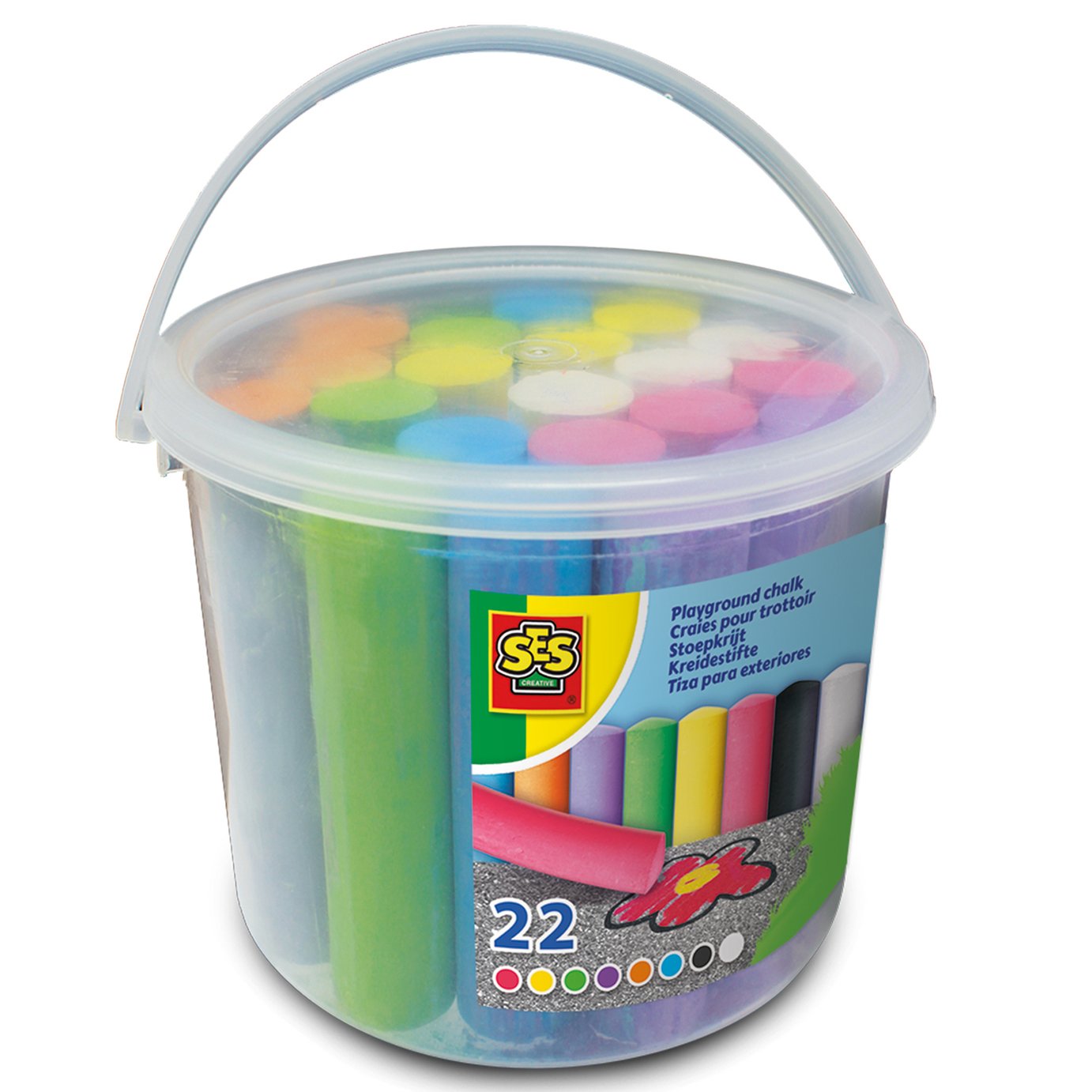SES Creative 22 Pieces Playground Chalk Bucket - Multicolour