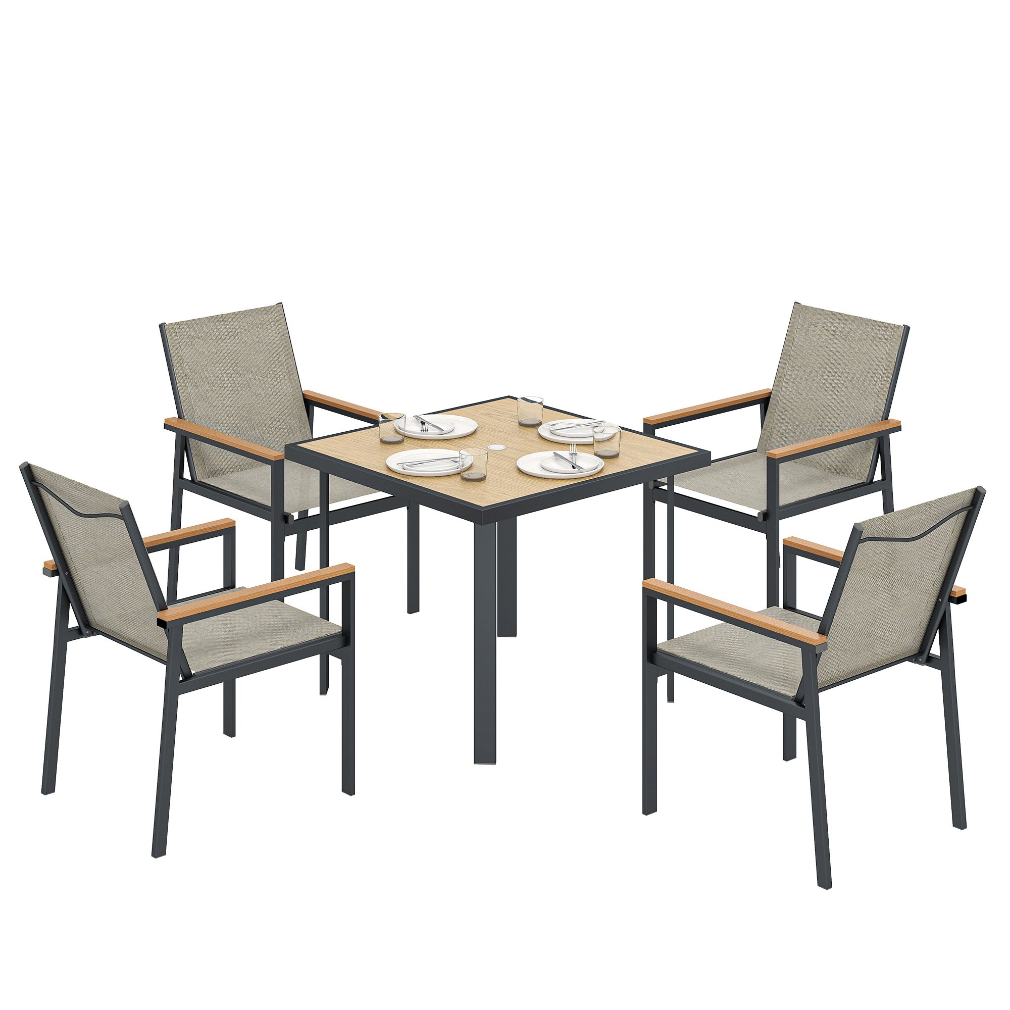 Outsunny 6 Seater Textilene Garden Dining Set - Khaki