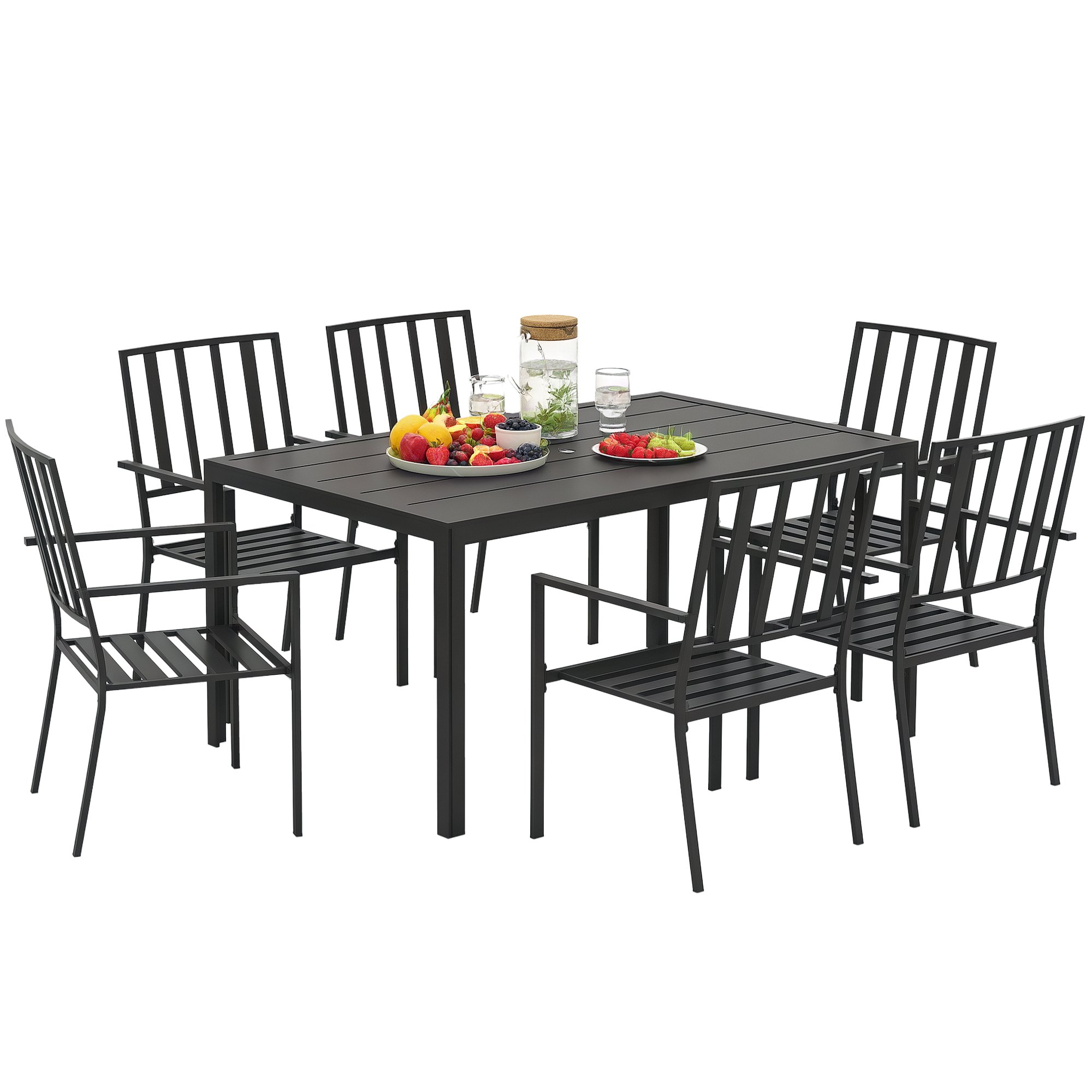 Outsunny 6 Seater Garden Dining set with Stackable Chairs - Black