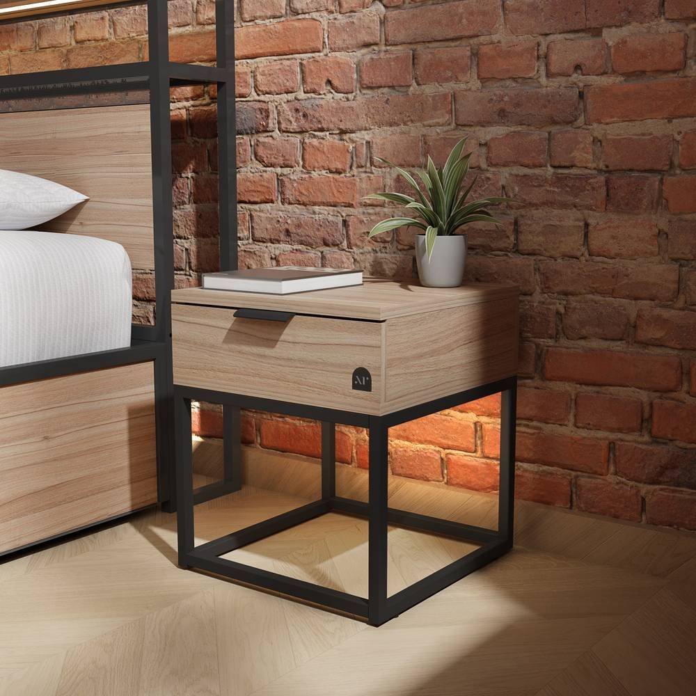 XR Living Denver 1 Drawer Bedside Table With App Controlled LED - Natural