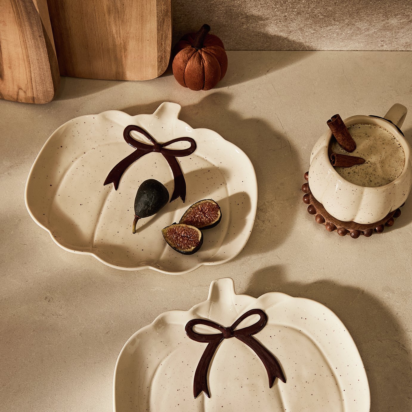 Argos Home 2 Piece Pumpkin Bow Side Plates - Cream