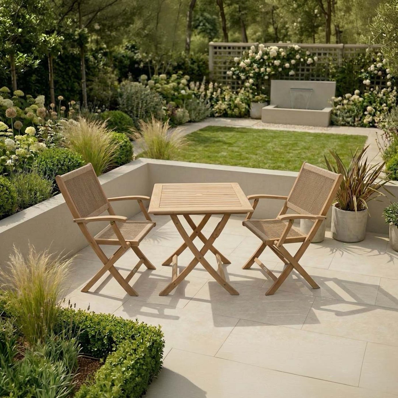 Royalcraft 2 Seater Folding Square Wood Garden Bistro Set - Natural Wood