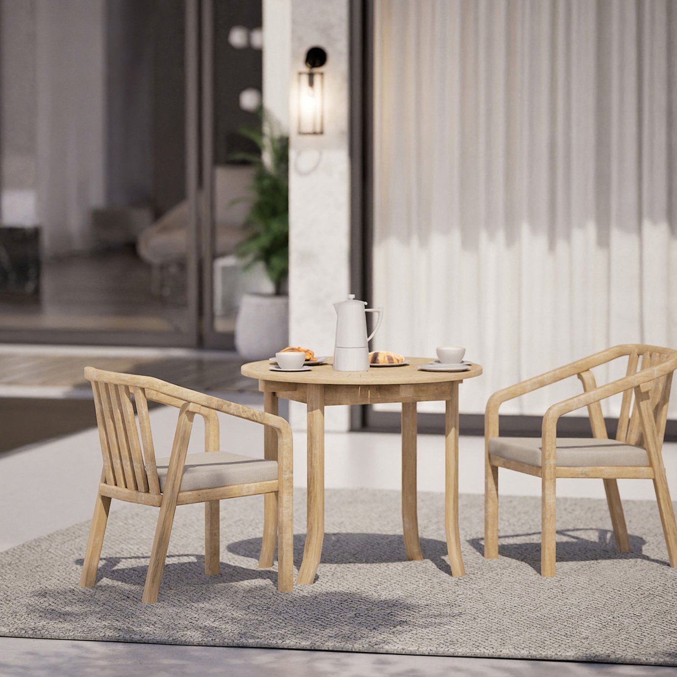 Royalcraft 2 Seater Round Wood Bistro Dining Set - Natural Wood