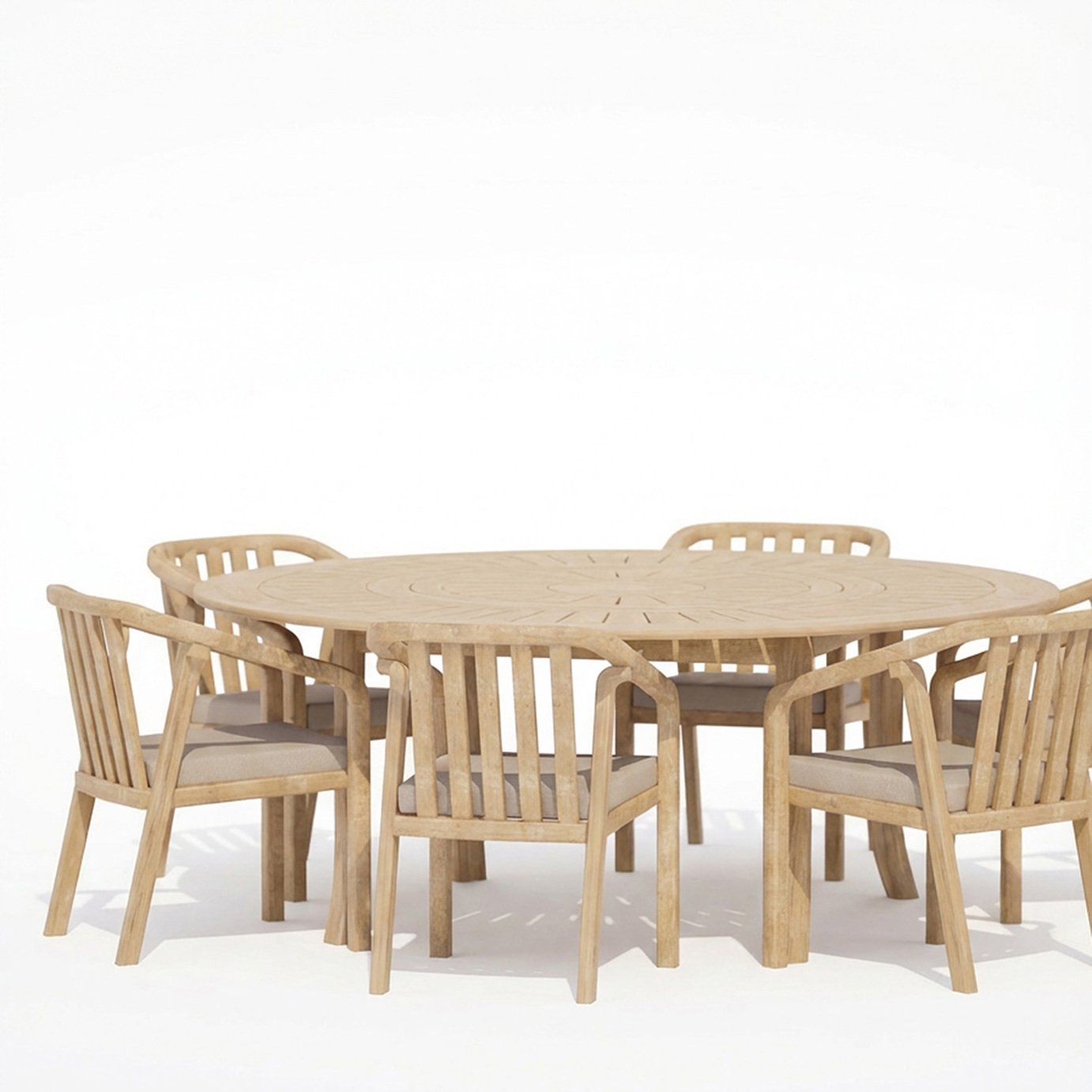 Royalcraft 6 Seater Round Wood Dining Set - Natural Wood