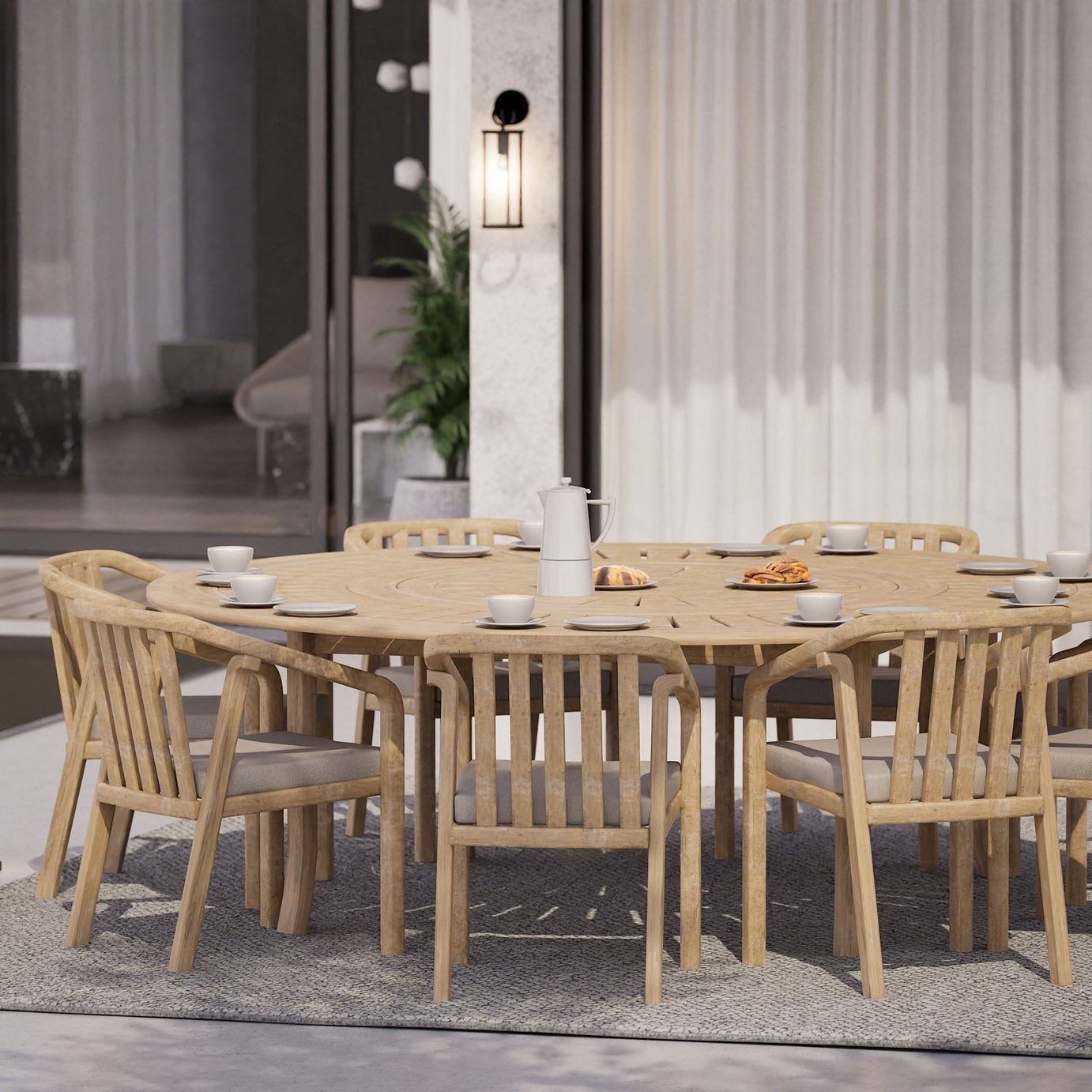 Royalcraft 8 Seater Round Wood Dining Set - Natural Wood