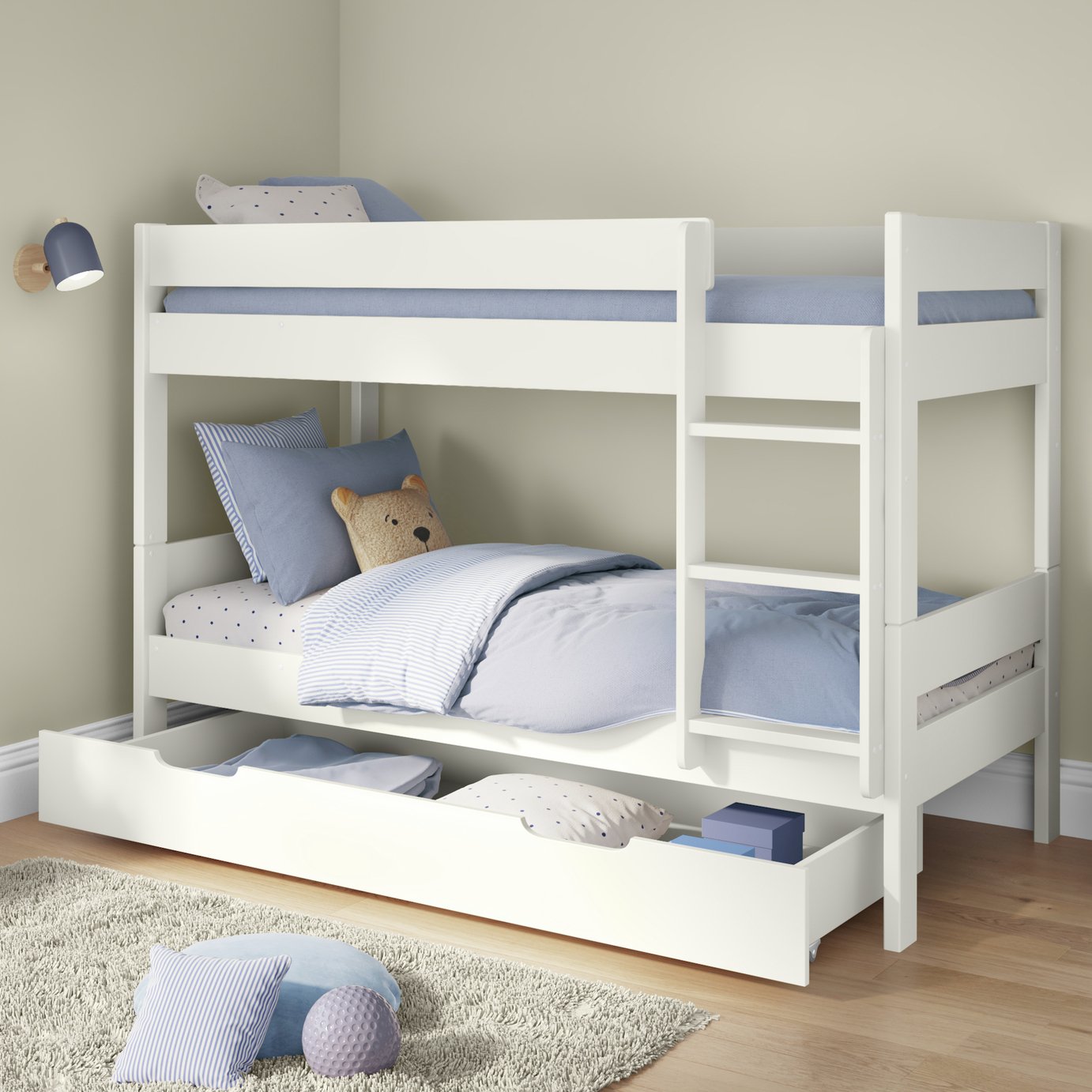 Stompa Compact Single Detachable Bunk Bed With Trundle Drawer - White