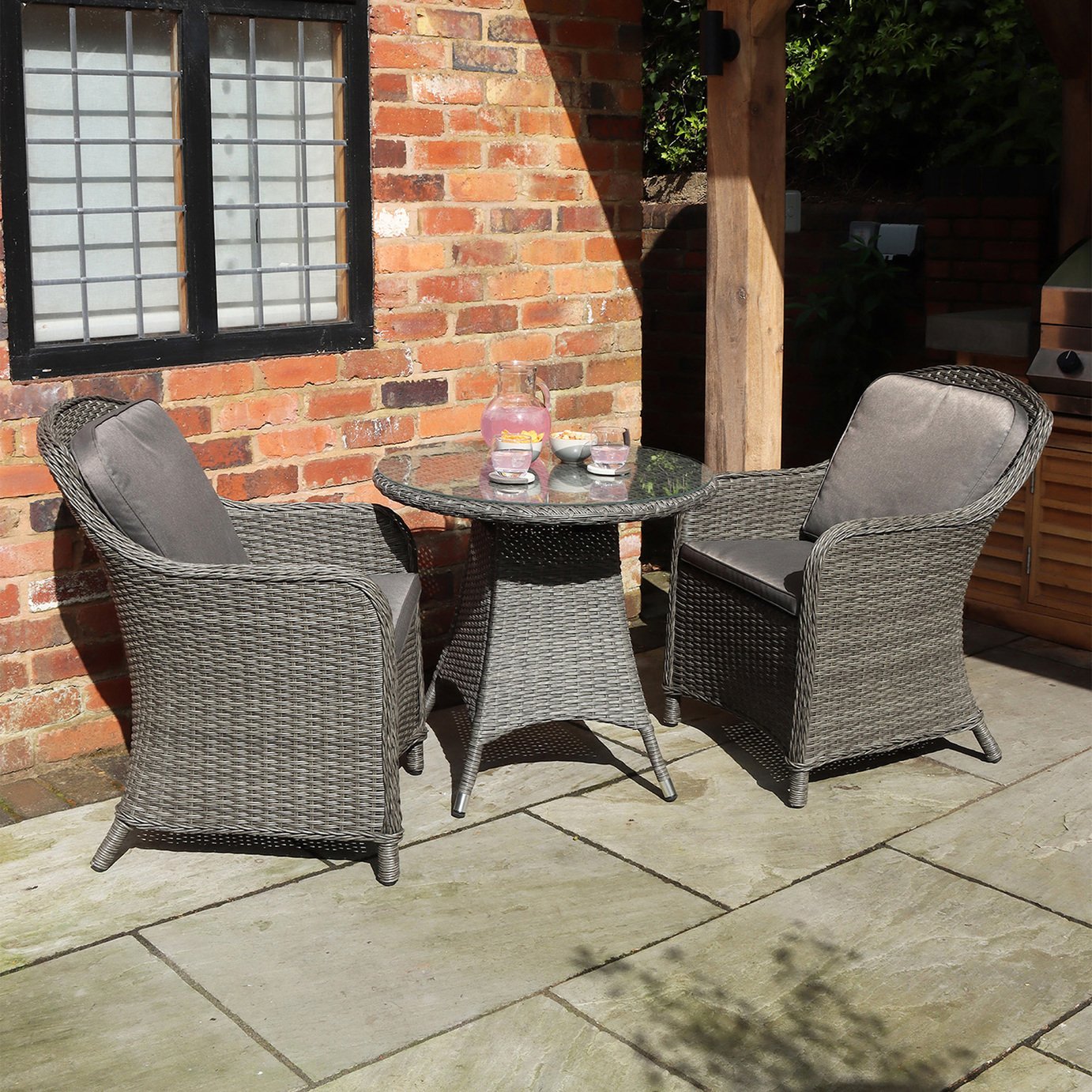 Royalcraft 2 Seater Round Rattan Carver Bistro Set - Grey