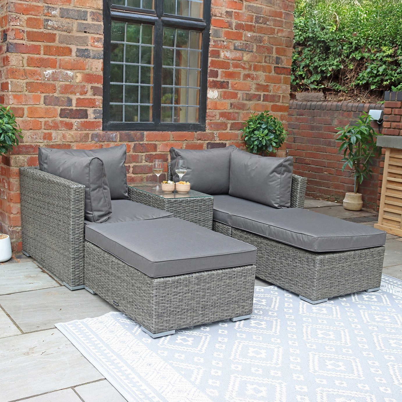 Royalcraft 4 Seater Rectangular Rattan Multi Setting Relaxer Set - Grey