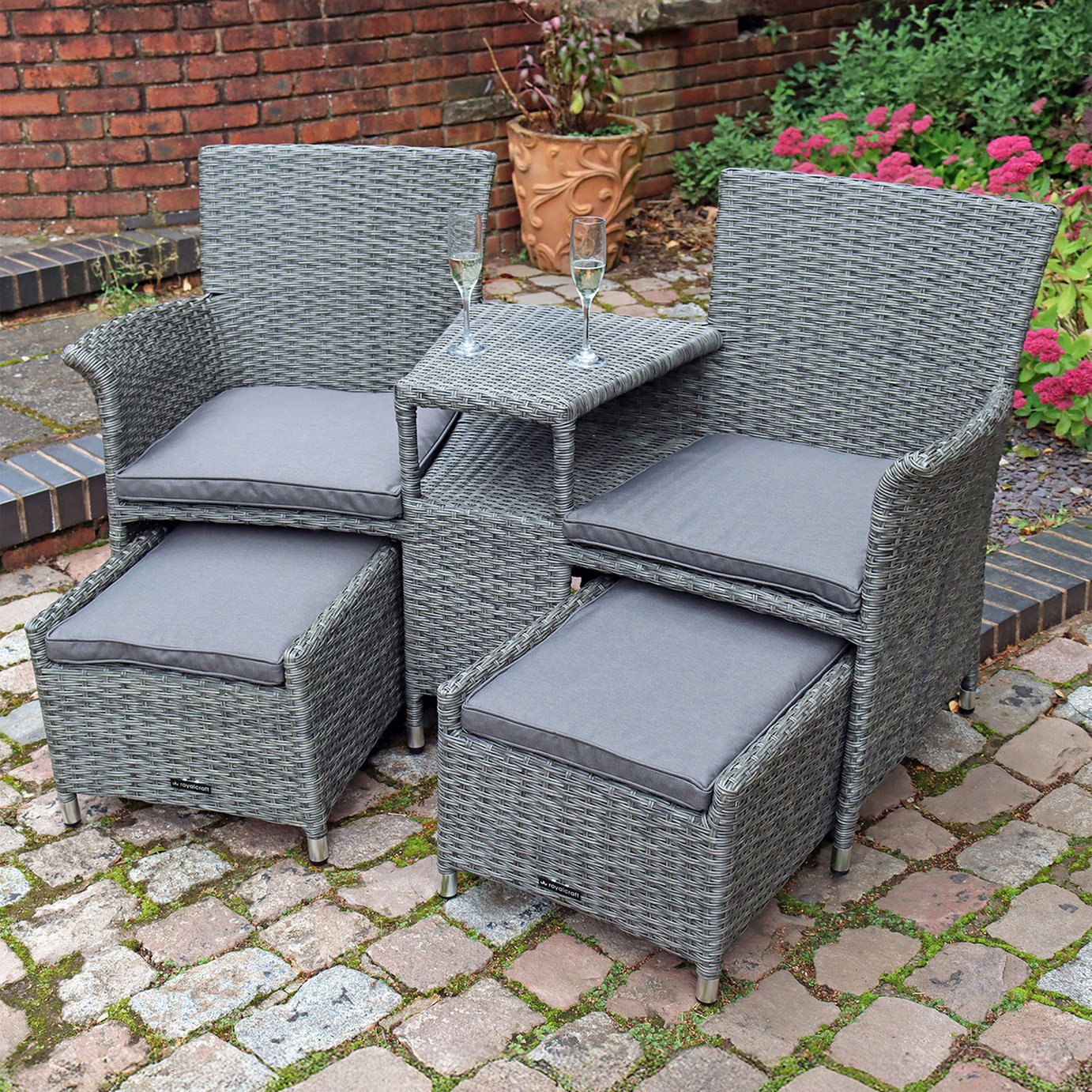 Royalcraft 2 Seater Square Rattan Companion Set - Grey