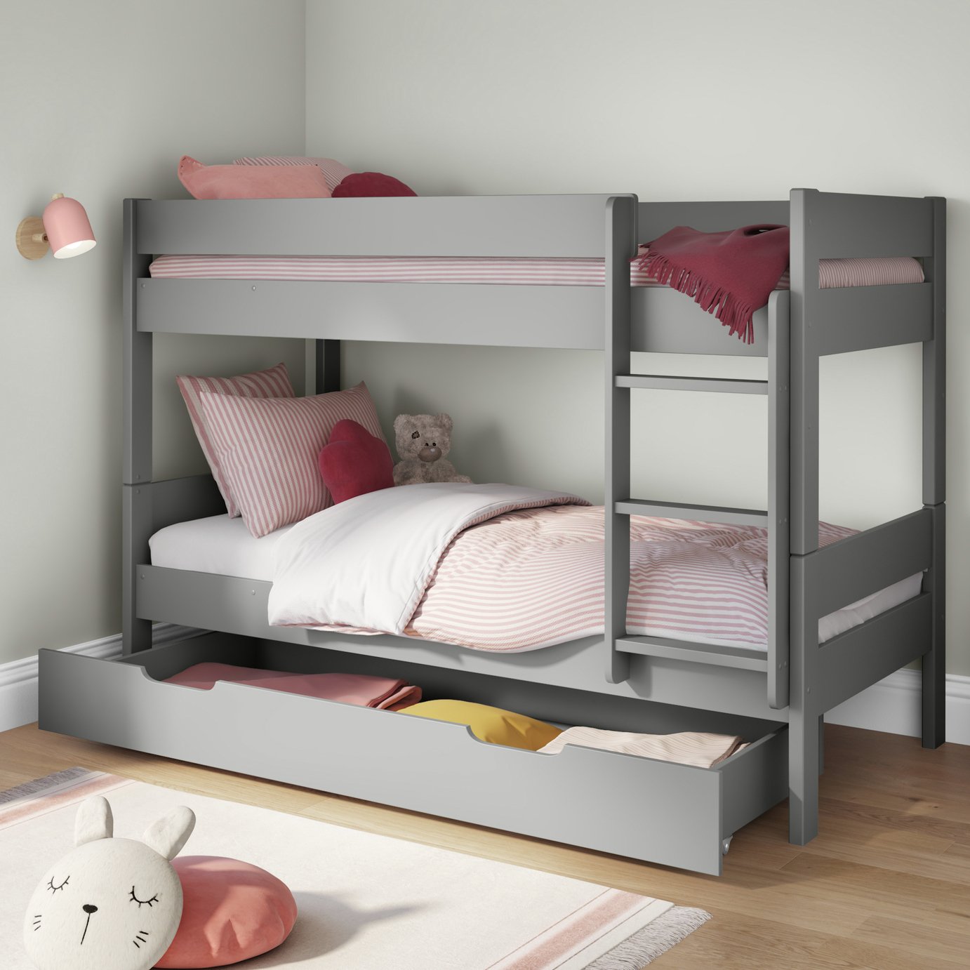 Stompa Compact Single Detachable Bunk Bed With Trundle Drawer - Grey
