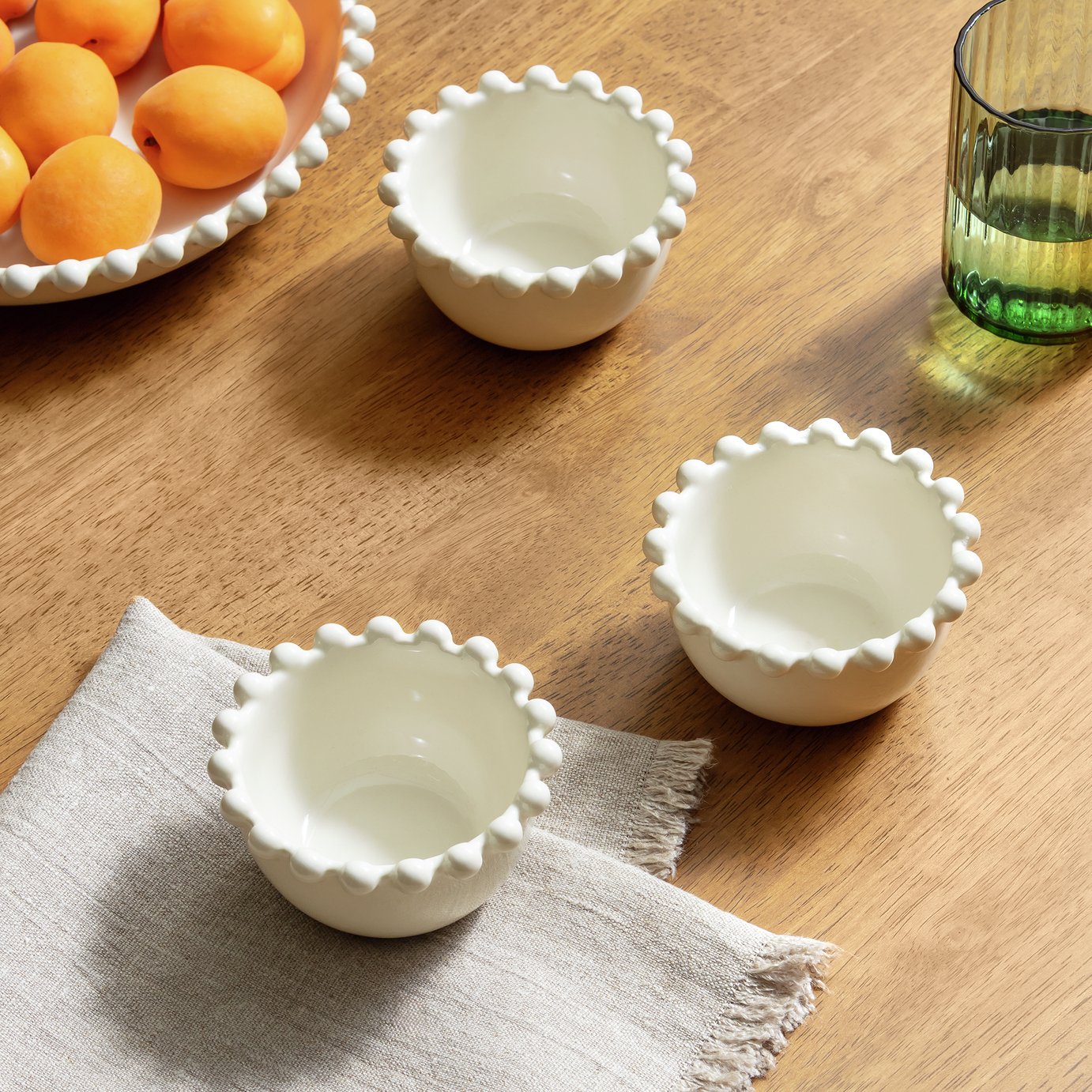 Habitat Bobbin 3 Piece Stoneware Nibble Bowls - Cream