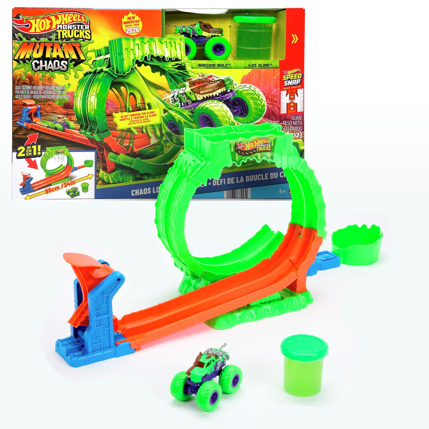 Hot Wheels Monster Trucks Mutant Chaos, Loop Challenge Playset with Slime