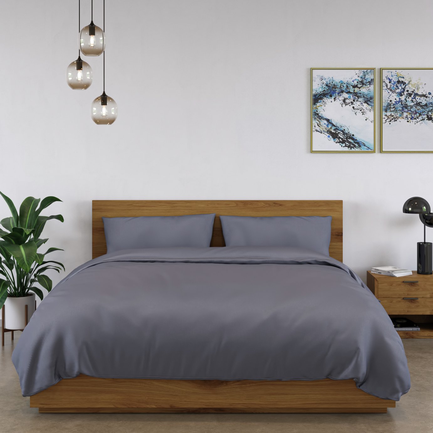 Panda Bamboo 320 TC Plain Dark Grey Fitted Sheet