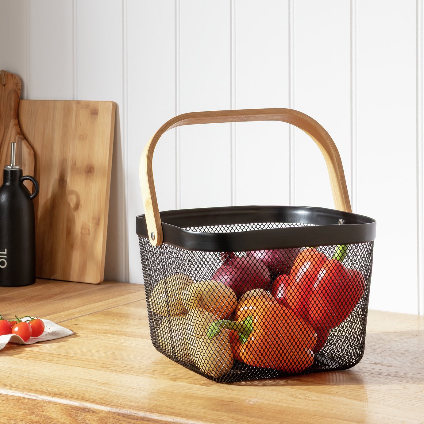 Argos Home Wire Storage Basket with Handle - Black