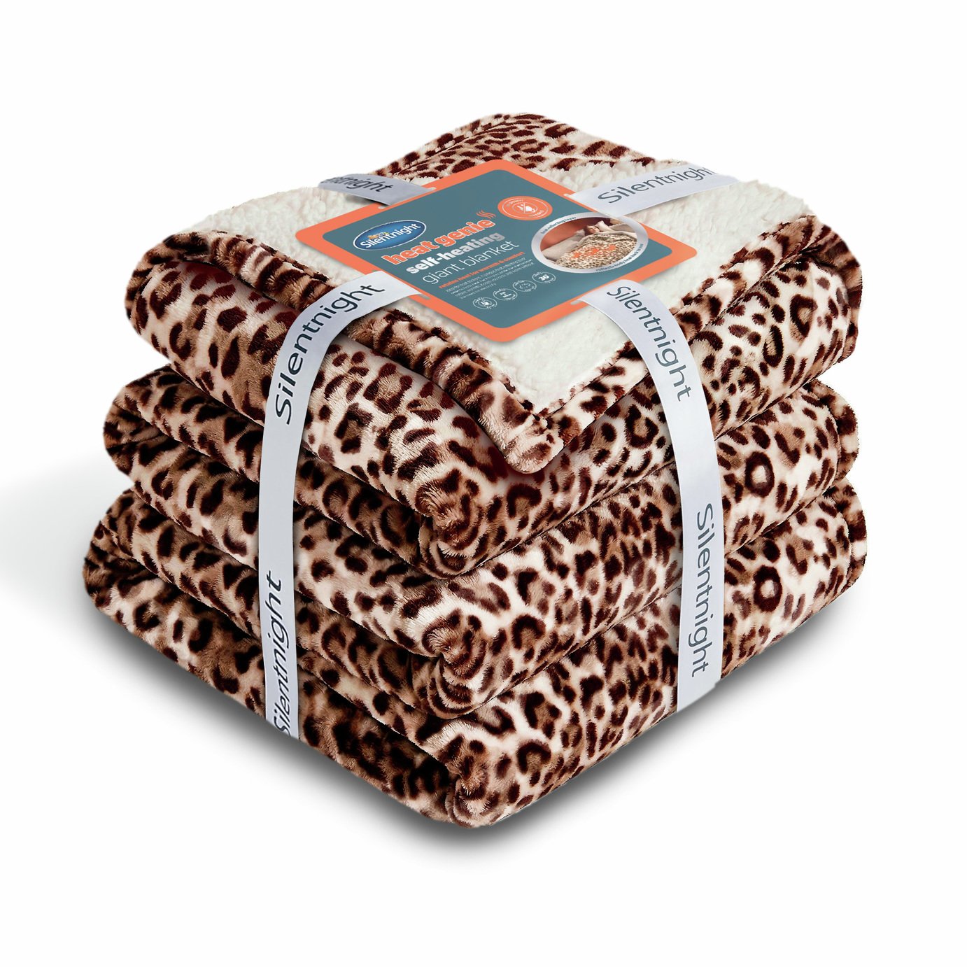 Silentnight Heat Genie Leopard Faux Brown Blanket - 240x180cm