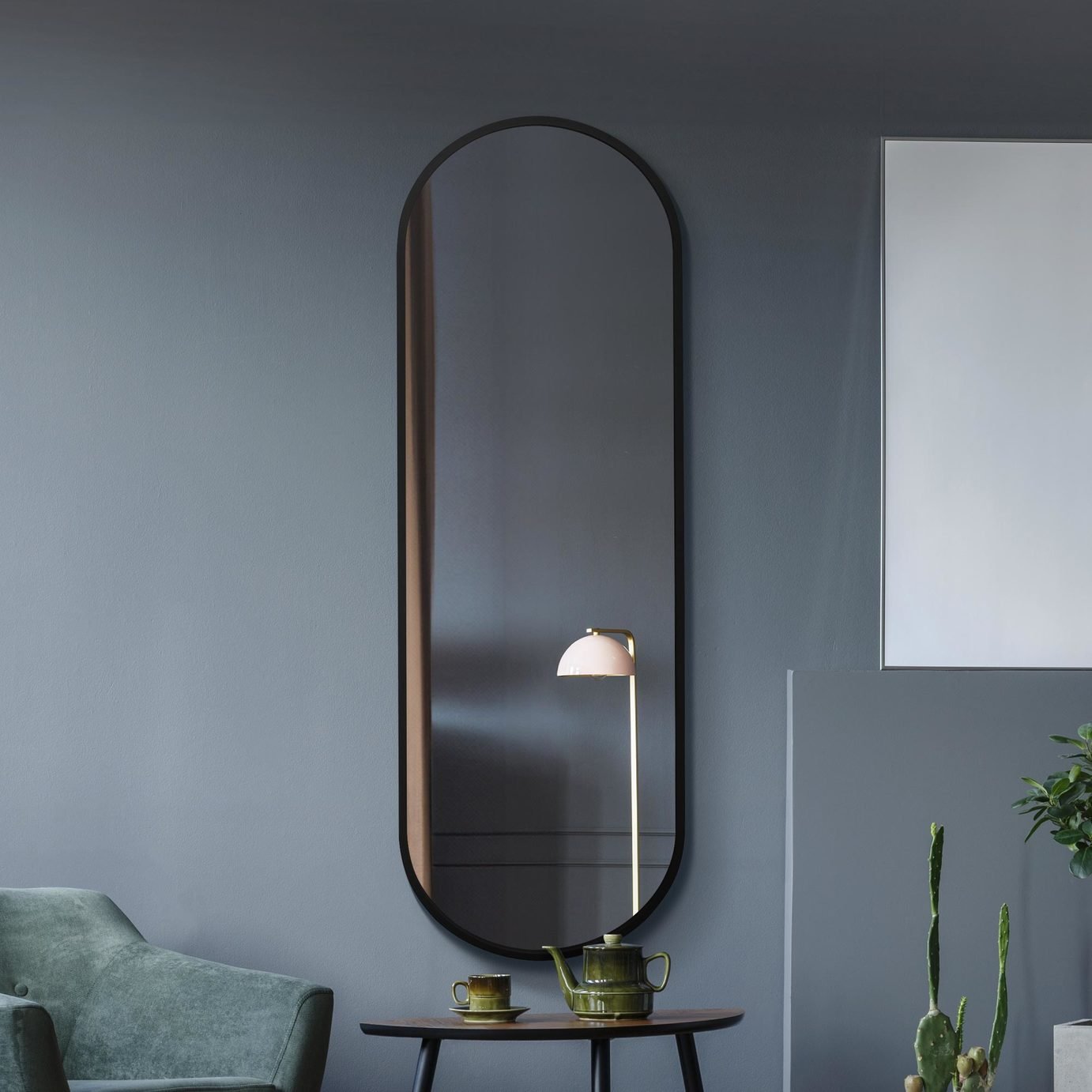 MirrorOutlet Vultus Black Metal Oval Wall Mirror - 180x60cm
