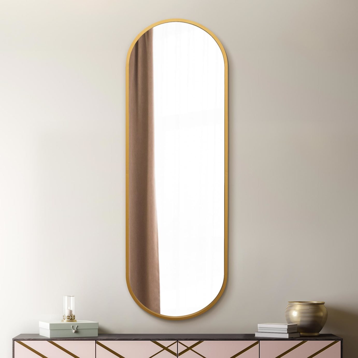MirrorOutlet Vultus Gold Metal Arch Wall Mirror - 180x60cm