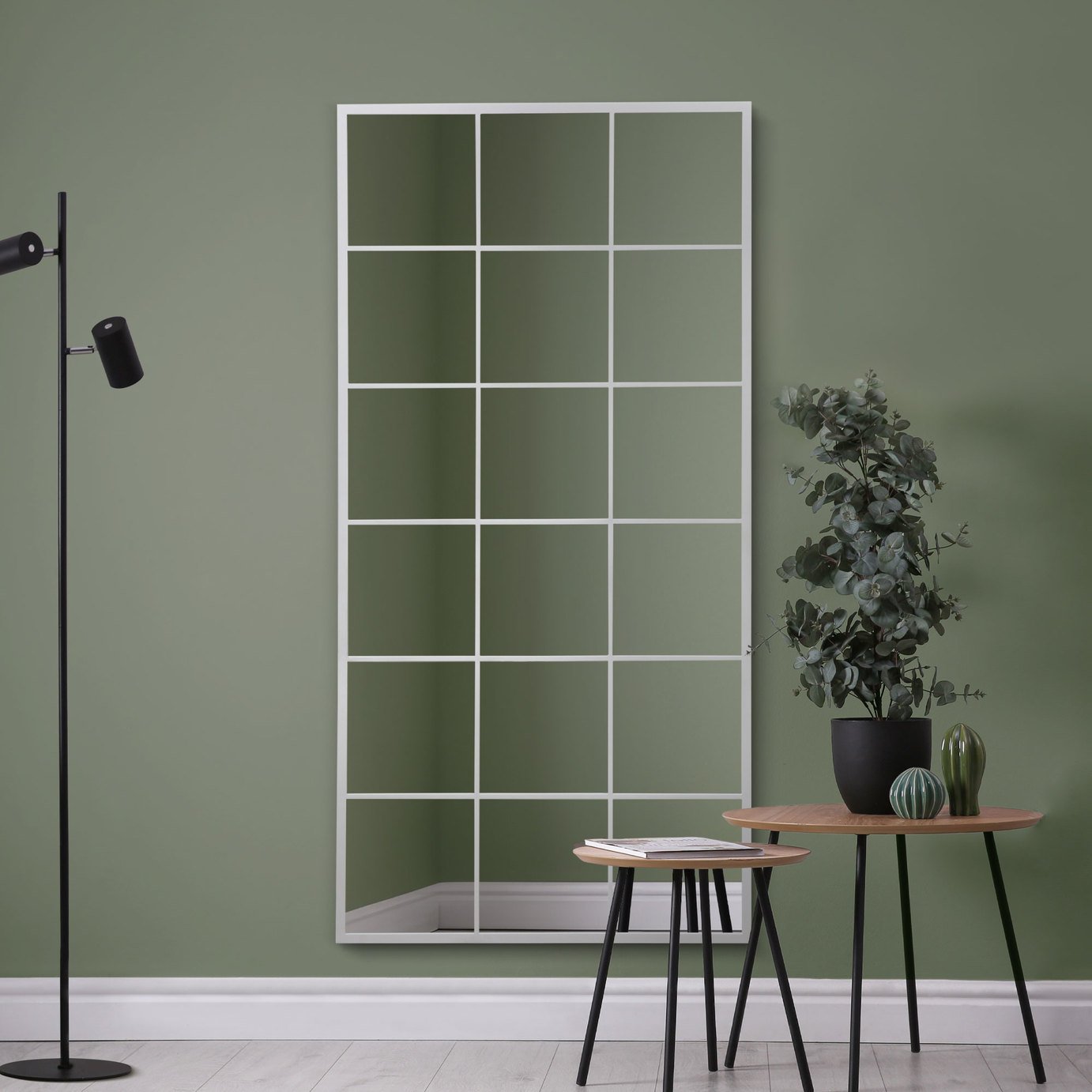 MirrorOutlet Fenestra White Metal Wall Mirror - 174x85cm