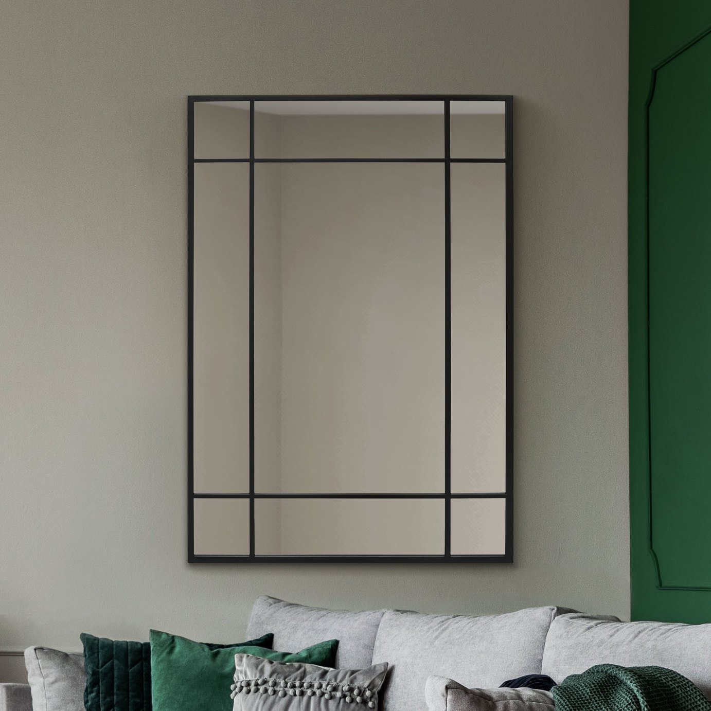 MirrorOutlet Fenestra Black Metal Wall Mirror - 100x70cm