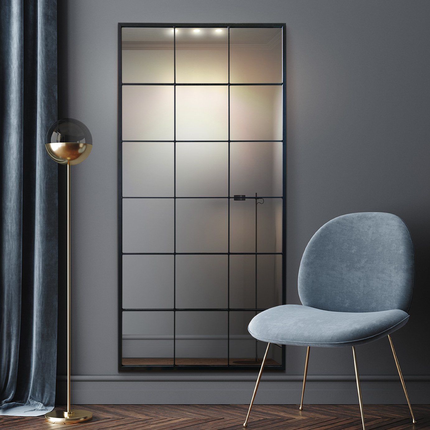 MirrorOutlet Fenestra Black Metal Wall Mirror - 174x85cm