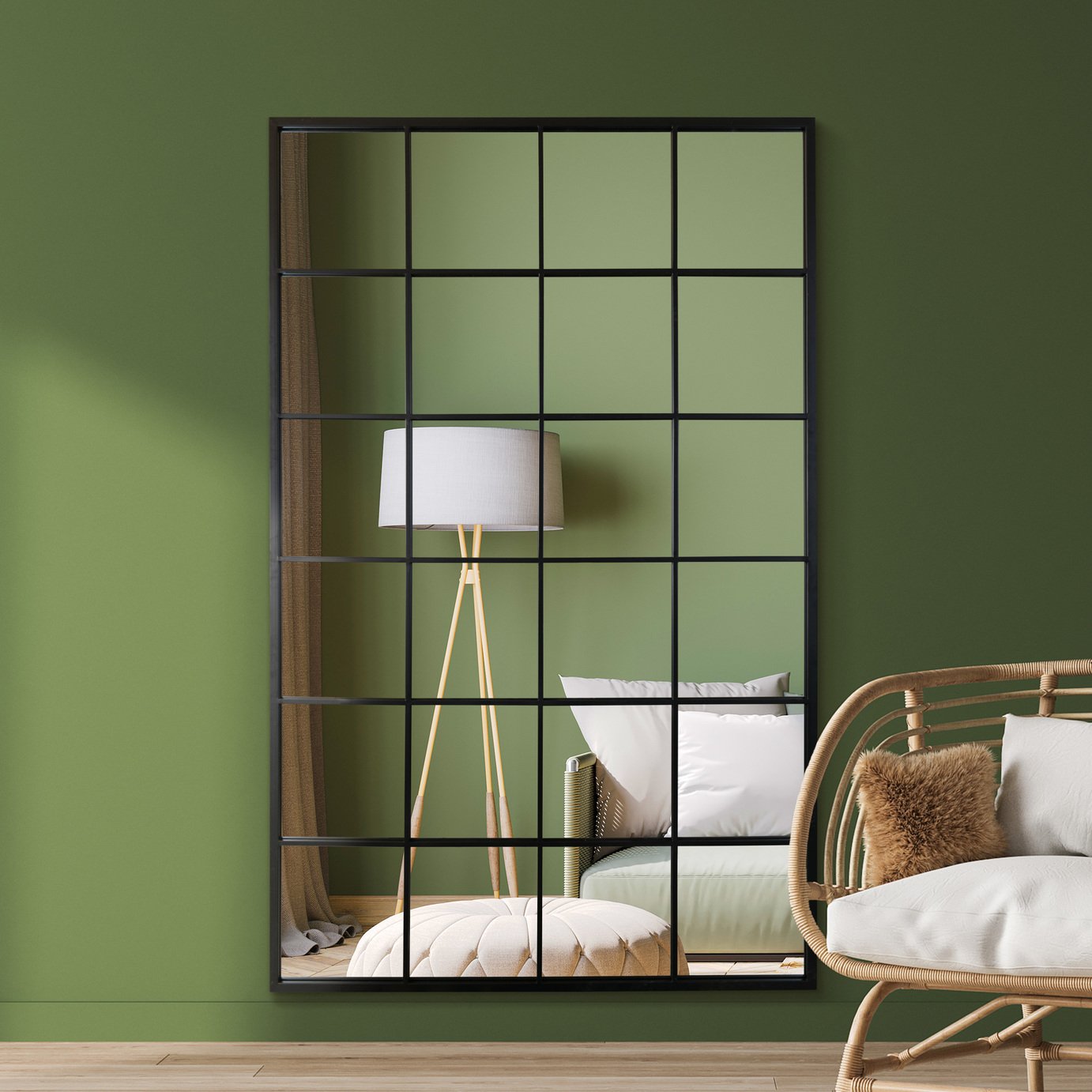 MirrorOutlet Fenestra Black Metal Wall Mirror - 174x110cm