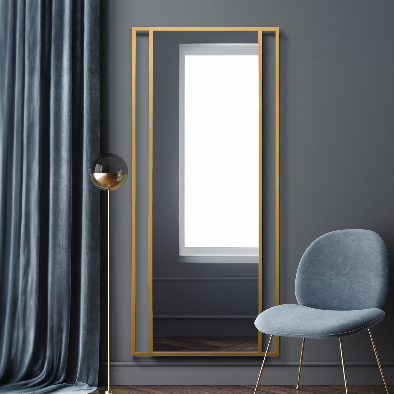 MirrorOutlet Fenestra Gold Metal Wall Mirror - 180x80cm